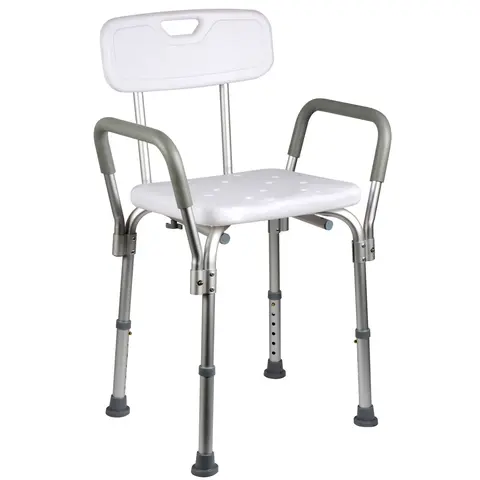 Rust-Resistant Aluminium Shower Chair, Heavy-Duty Comfortable Seat with Padded Armrests & Back, Adjustable Height, Slip-Safe Footing, 350 lbs Capacity, Easy to Assemble Inside Bathtub Stool