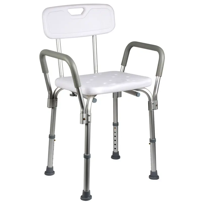 Rust-Resistant Aluminium Shower Chair, Heavy-Duty Comfortable Seat with Padded Armrests & Back, Adjustable Height, Slip-Safe Footing, 350 lbs Capacity, Easy to Assemble Inside Bathtub Stool