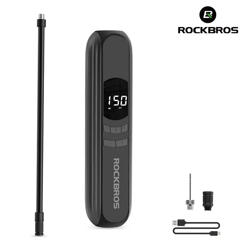 ROCKBROS Electric Bike Pump, 150 Psi Tire Inflator Portable Air Compressor, 2600mAh Rechargeable Air Pump with Digital Pressure Gauge Auto-Stop, Tire Pump for Bicycle Motorcycle Car and Ball
