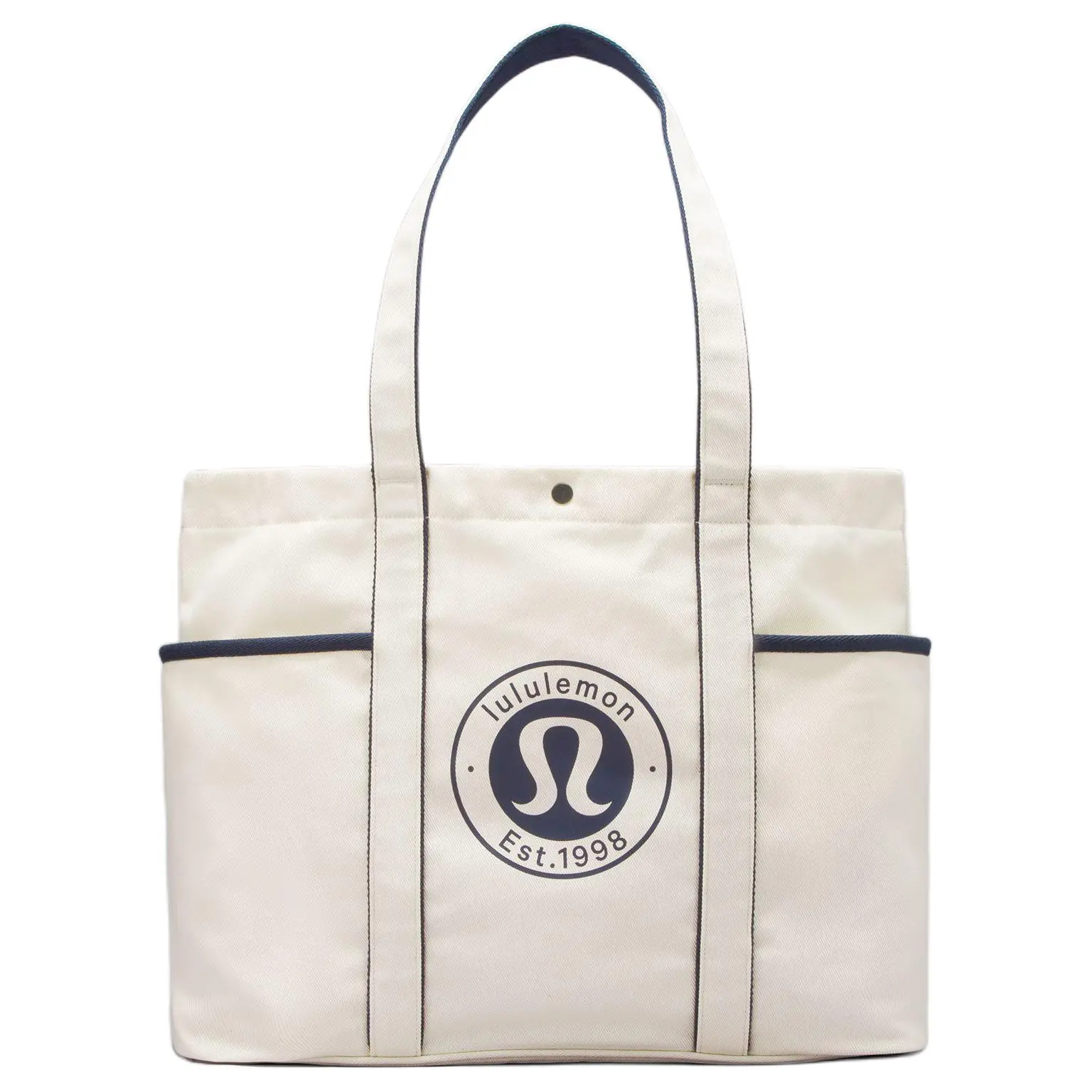 Lululemon Daily 20L Minimalist Canvas Tote Bag, Multi-Pocket Design with Zip Closure, Organized Storage for Men and Women (Natural Black)
