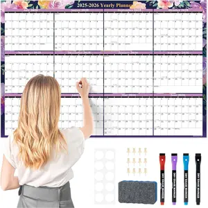 32'' x 48'' Large Dry Erase Calendar for Wall 2025-2027, 2 Year Laminated Calendars Monthly Family Calendar for Office, Use July 2025 - June 2027 (Floral)