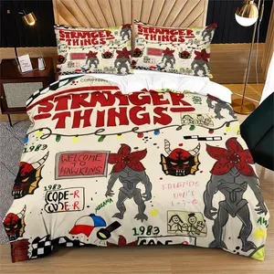 Stranger Things Duvet Cover Set, 1 Duvet Cover & 1/2 Pillowcases, Hawkins 1983 & Demogorgon Design, Perfect for Supernatural Fans