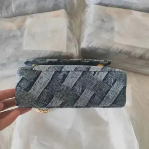 Women's KG Mini Denim Crossbody Shoulder Bag - Woven Acid Wash, Iconic Antique Brass Eagle Head, Quilted Designer Style