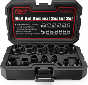 Bolt Extractor Set, Stripped Nut Remover Twist Sockets, Fit 3/8" Square Drive with Solid Storage Case (13pcs, Black)