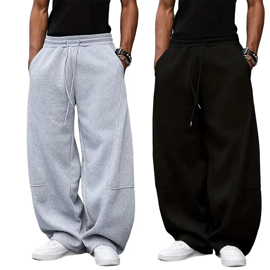 Men's Baggy Sweatpants - Athleisure Menswear, Casual Comfy Sporty, Drawstring Elastic Waistband, Wide Legs, Soft Lightweight Fabric, Breathable Athletic Bottoms for Everyday Wear