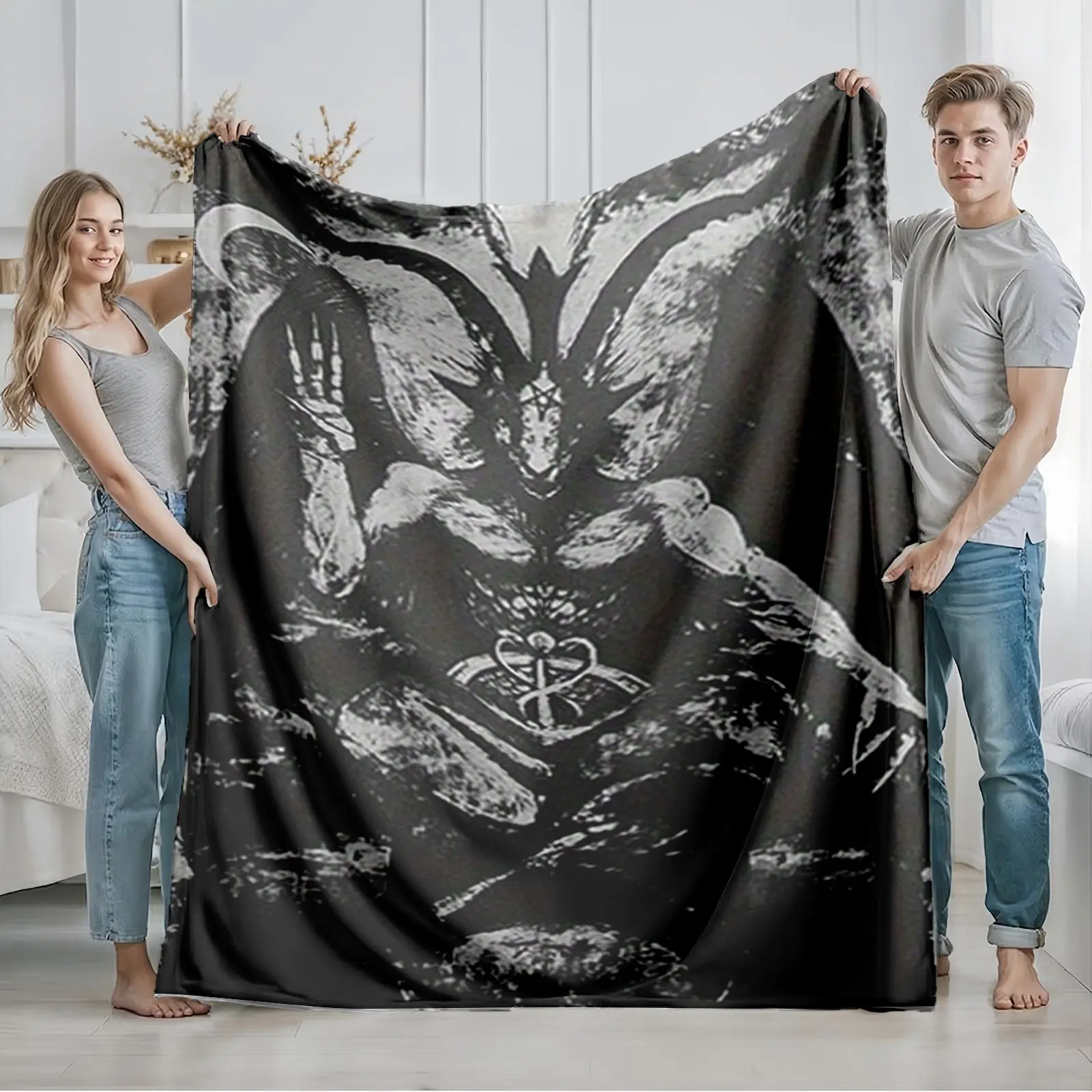 1 piece Baphomet Devil Image and Mysterious Symbols themed flannel blanket, All-season comfortable blanket, Throw blanket, suitable for sofas and beds, digitally printed pattern, flannel material, super soft and warm, machine washable, Blanket for Couch