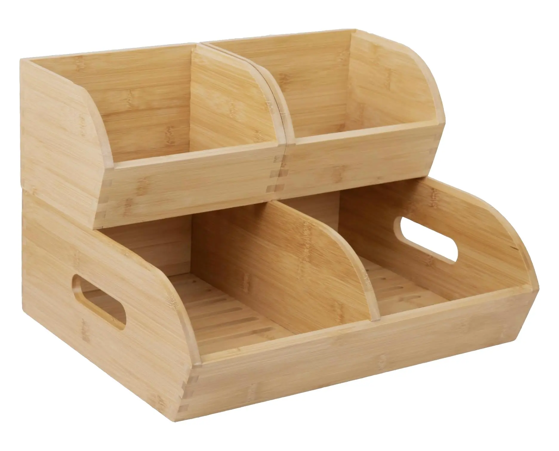3 Pack Potato and Onion Storage Bin for Pantry and Kitchen Counter - Ventilated Stackable Bamboo Organizer Baskets with Handles - Multipurpose Organization Containers for Fruit, Vegetable, Pantry