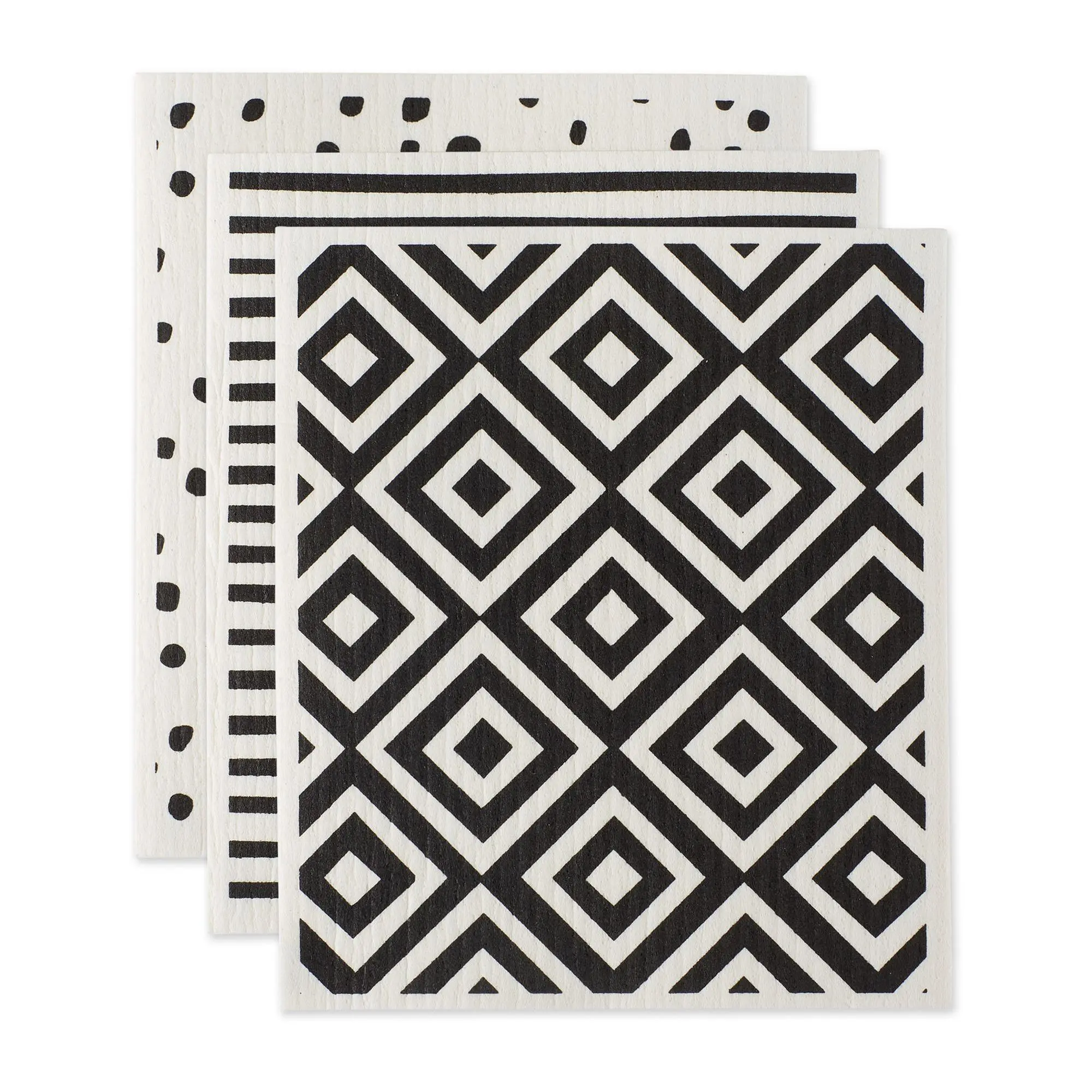 Design Imports Set of 3 Black & White Swedish Dishcloths