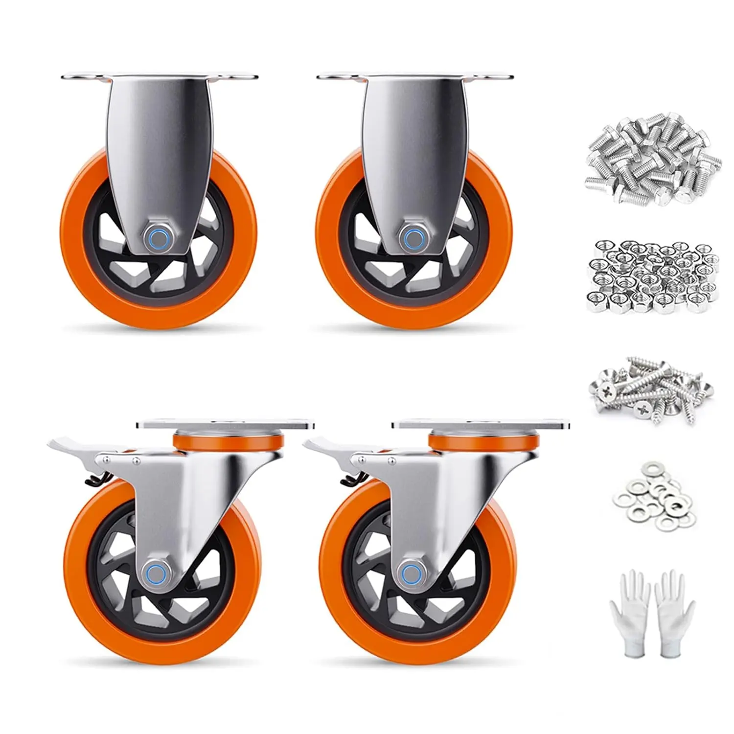 4 Inch Caster Wheels Set of 4 Casters, No Noise Polyurethane Wheels for Tool Box, Furniture, Workbench, Cart (2PCS Locking Swivel Casters 2PCS Fixed Caster Wheels)