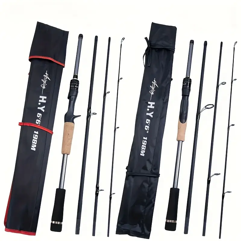 Carbon Fiber Fishing Rod, 4-Section Portable Baitcasting Pole with Ceramic Guides, Ambidextrous Medium-Light Power for Long-Distance Casting, Fishing Rods