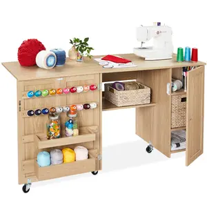 Best Choice Products Large Portable Multipurpose Folding Sewing Table w/ Magnetic Doors, Craft Storage