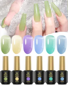 Gel Nail Polish Set 6 Colors Transparent Sheer Blue Yellow Green Purple Nail Gel Polish Translucent Nude UV LED Varnish Nail Art DIY Nail Care Salon Halloween Manicure Cutics