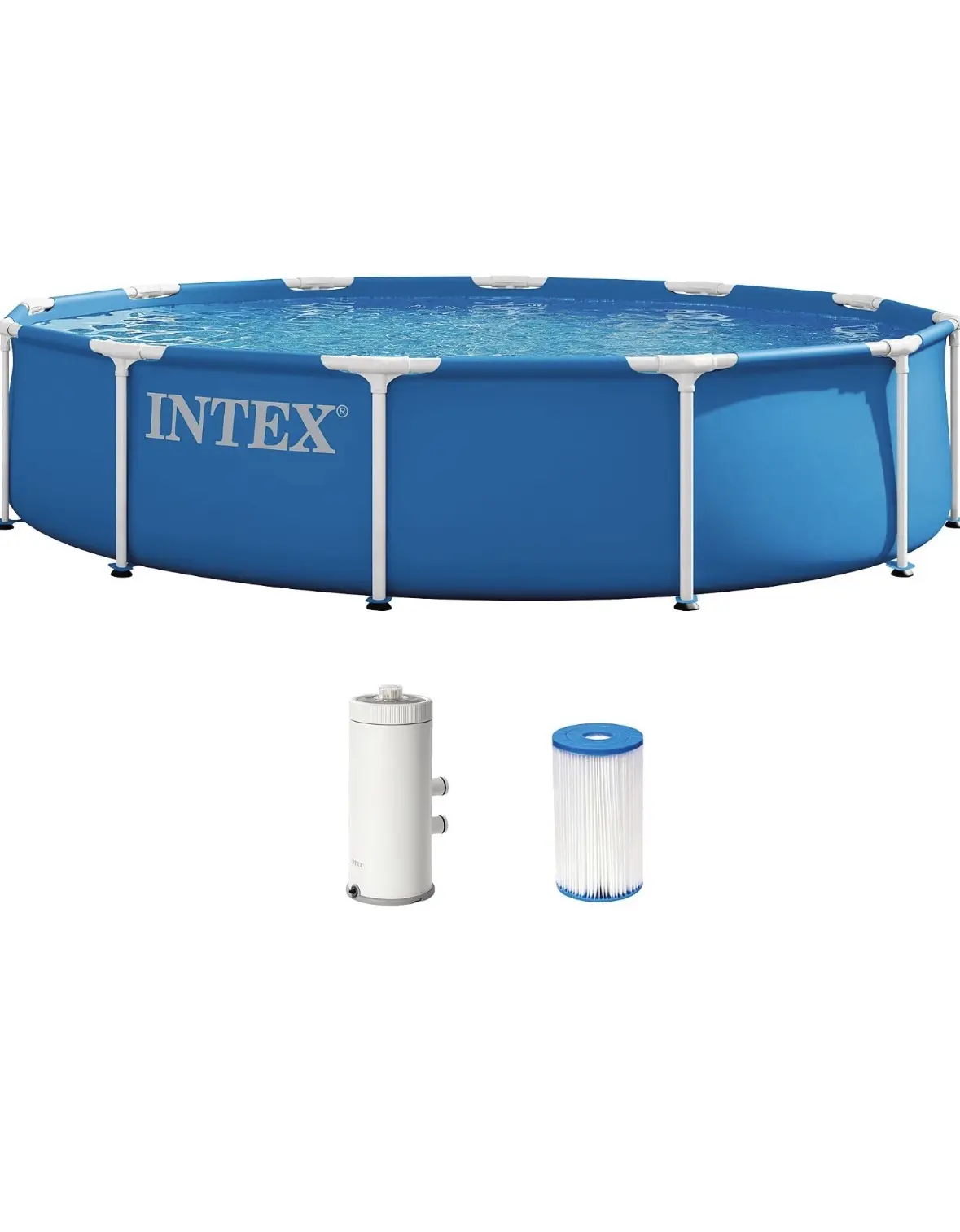 Intex 12 ft x 30 in Round Metal Frame Above Ground Pool Set with 530 GPH Filter Pump, Home Improvement Garden Swimming Pool Supply