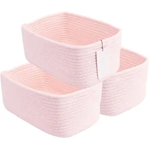 Small Woven Storage Baskets 12"X8"X5" Decorative Rope Bins for Organizing Shelves, Closets, and Toys, Empty  Baskets, Cute Organizer Basket for  and Office (, regular)
