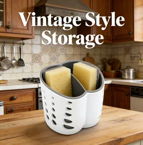 Multi-Functional Plastic Storage Basket 9.5x9.5x8.3cm | Vertical Sponge Holder Fast Drying Kitchen Organizer | TikTok Viral