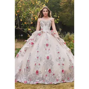 Layered Tulle Ball Gown With Foral Applique By Cinderella Divine -15703