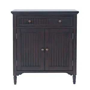 32" Slat Panel Door Accent Cabinet -Transitional Storage with Adjustable Shelves
