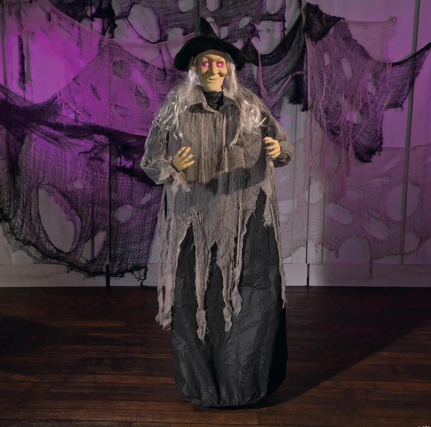 59" x 54" Floating Witch Halloween Yard Decoration, Moving Witch Prop