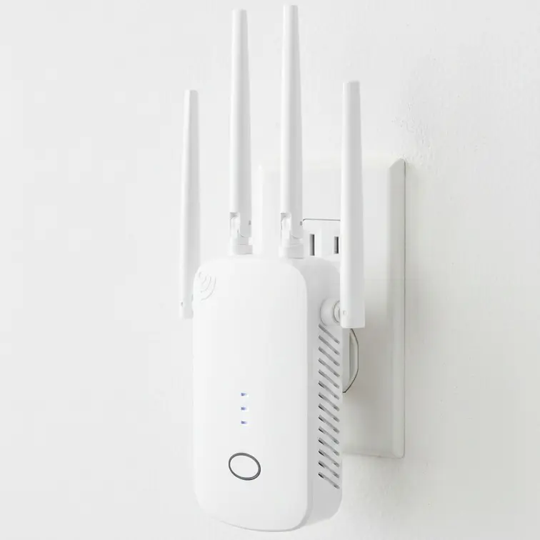 1200Mbps WiFi Extender Booster, Dual Band 5.8GHz/2.4GHz WiFi Range Extender, Wireless Repeater with 10/100Mbps LAN/WAN, Repeater & AP Mode, 4 High-Gain Antennas, Internet Signal Booster for Home