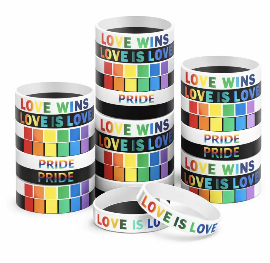 10-Pack Soft Silicone Wristbands with Bright Rainbow Color Patterns, Casual Elastic Costume Jewelry Bracelets for Adults, Holiday Christmas Party Favors, Stretches, 7.95in Circumference, Maintains Bright Color Over Time