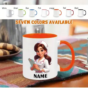 2026  1 Personalized Custom Nurse Mug, a Ceramic Coffee Cup with a Custom Name, Featuring a Cute Design of a Nurse Holding a Medical Record Book.Available in 7 Colors, Reusable, Dishwasher And Microwave Safe