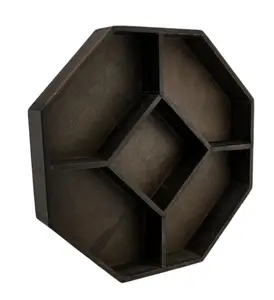 Dark Brown Wooden Geometric Hexagon Crystal Display Shelf