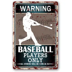 Baseball Decor Baseball Tin Signs Warning Baseball Players Only All Others Will Be Struck Out Sign Baseball Posters for Bedroom Baseball Decor for Boys Room Sports Wall Art Metal Tin Sign 8x12 Inch