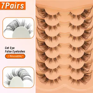 7 Pairs Cat Eye Cartoon Strip Lashes, Natural Voluminous Look, Easy to Wear and Remove, Perfect for Daily Use, Dating Night, Party