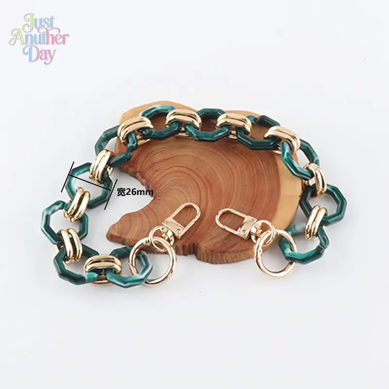 Baroque Style Acrylic Bag Chain, Removable Resin Strap with Gold Clasps, Retro Two-Tone Chunky Link, Handmade Detachable Bag Handle