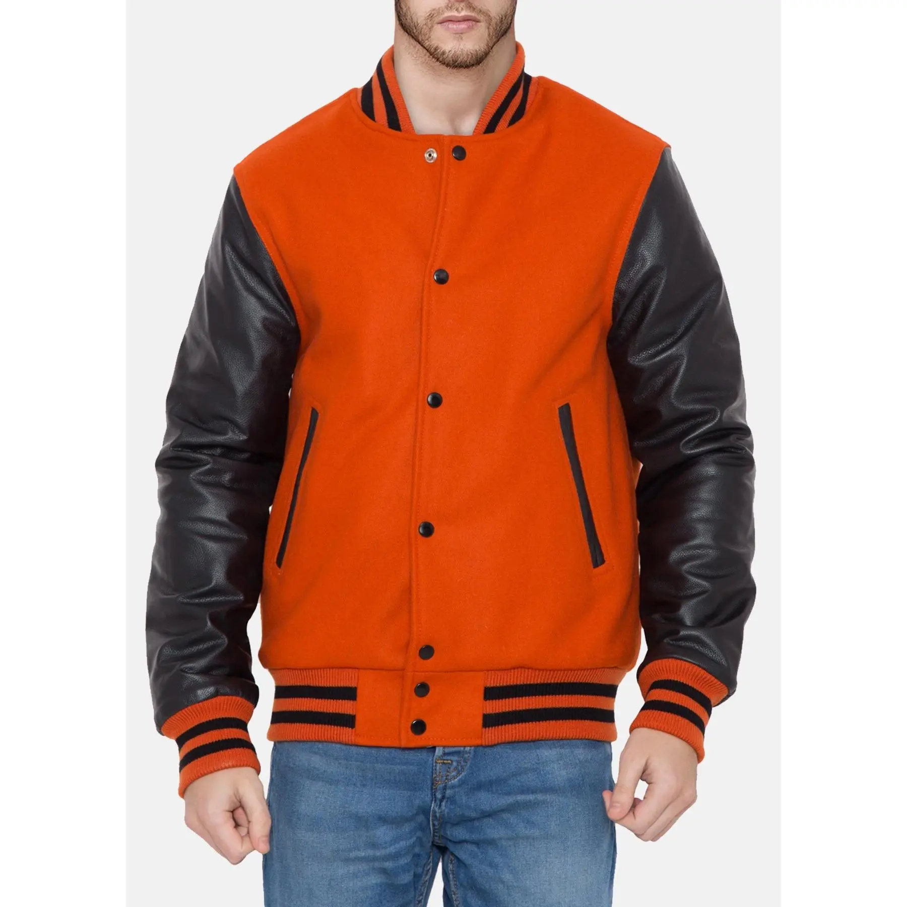 Mens Orange and Black Varsity Jacket