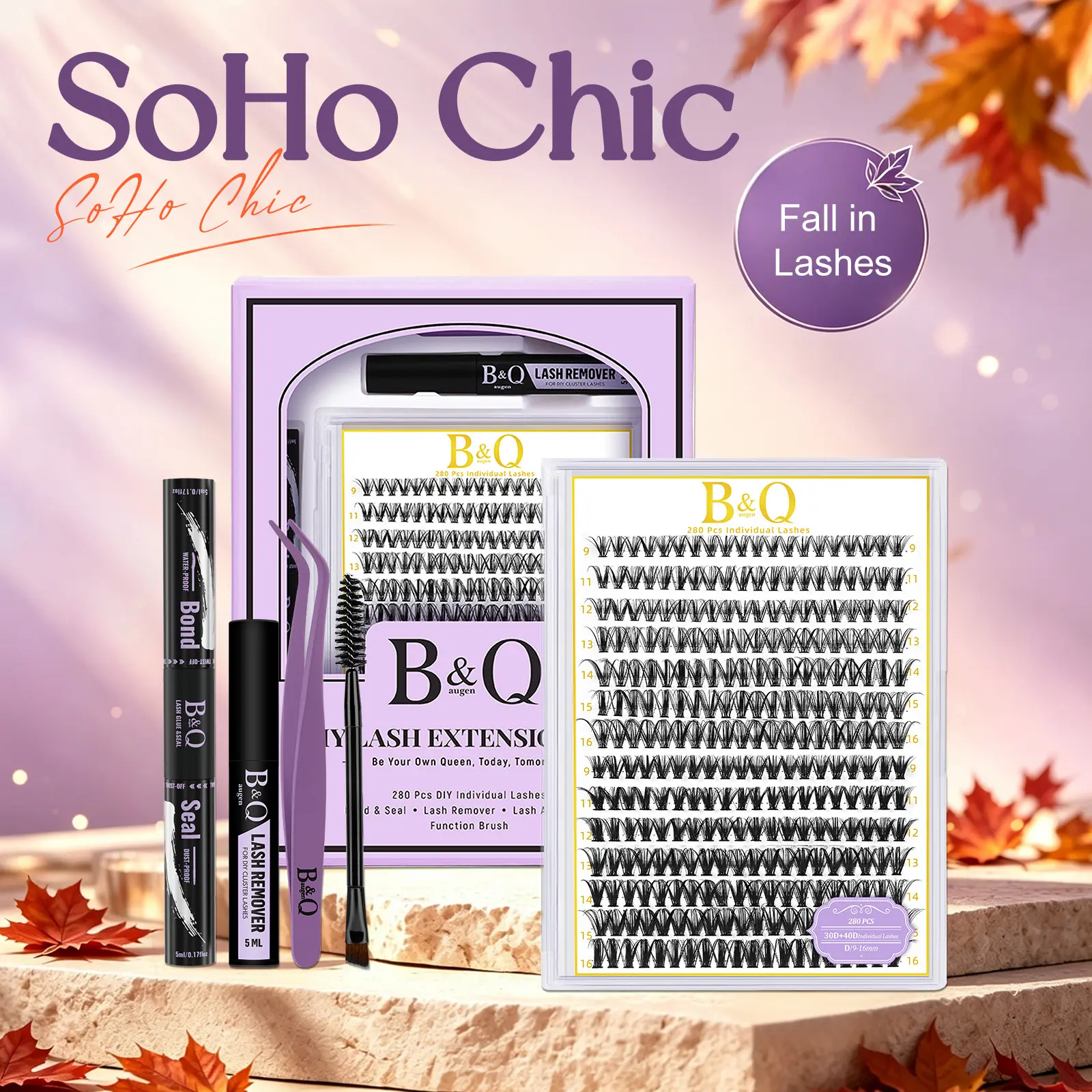 【Creator】30D 40D Kit l B&Q 280pcs Individual Nature-Look Lash Clusters, Waterproof Long-Lasting Beginner-Friendly False Eyelash Extensions for DIY Stacking, Cosmetic Makeup Gift #SohoChic