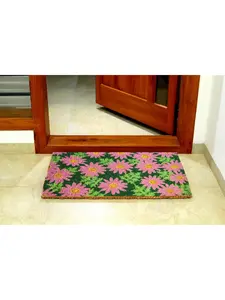 212 MAIN 346BCM Outdoor Coconut Coir Daisy Print Decorative Rug Mat, Handwoven Look Floral Area Rug, Multicolor