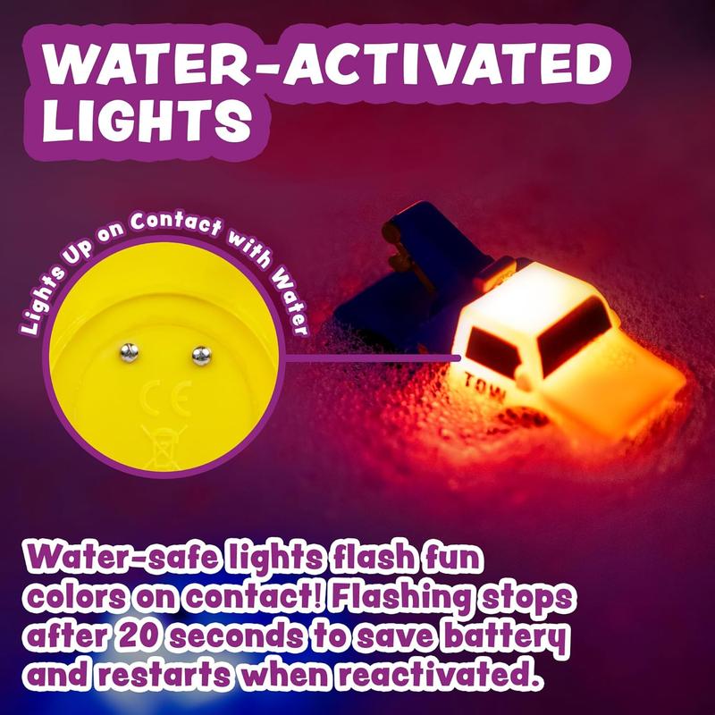 Emergency Cars Light Up Bath Toys, 6 Pack |   Water-Activated Light Up Toys Flash & Change Color |   Soft, Squeezable Baby & Toddler Bath Toys |   Sensory Toys with Bath Lights for Kids Bath