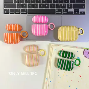 Colorful Multicolor Green Pink Yellow Orange Color Vertical Stripes Glossy Surface Earphone Protective Cover Case For AirPods 1 2 3 4 Pro Pro2 Pro3