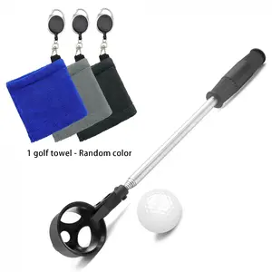 Golf Ball Retriever, Telescopic Golf Ball Picker with 1 Random Color Golf Towel(with Clip), Professional Golf Ball Scooper, Perfect Golf Accessory.