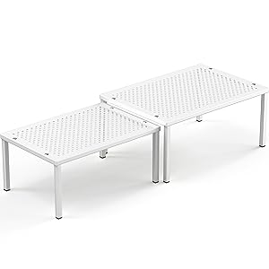 Expandable Stackable Kitchen Counter Shelf Organizer, White, Metal Top, 11.25"L x 7.9"W x 5.4"H