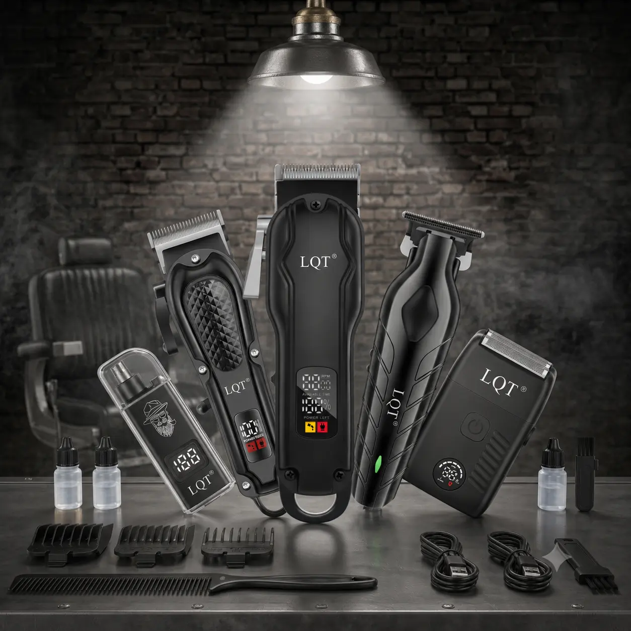 LQT Men’s All-In-One 5 Piece Barber Kit LQT professional Cordless Hair Clipper Set, USB Rechargeable Hair Cutting Kit with Dual Outline T Trimmers, Electric Foil Shaver & Nose Trimmer, Low Noise LED Hair Trimming Tools, Perfect men Gift campingessentials