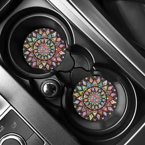 2-Pack Vintage Mandala Flower Pattern Absorbent Car Coasters, Women's Car Interior Accessories, Suitable for Car and Home Desk Cup Mats