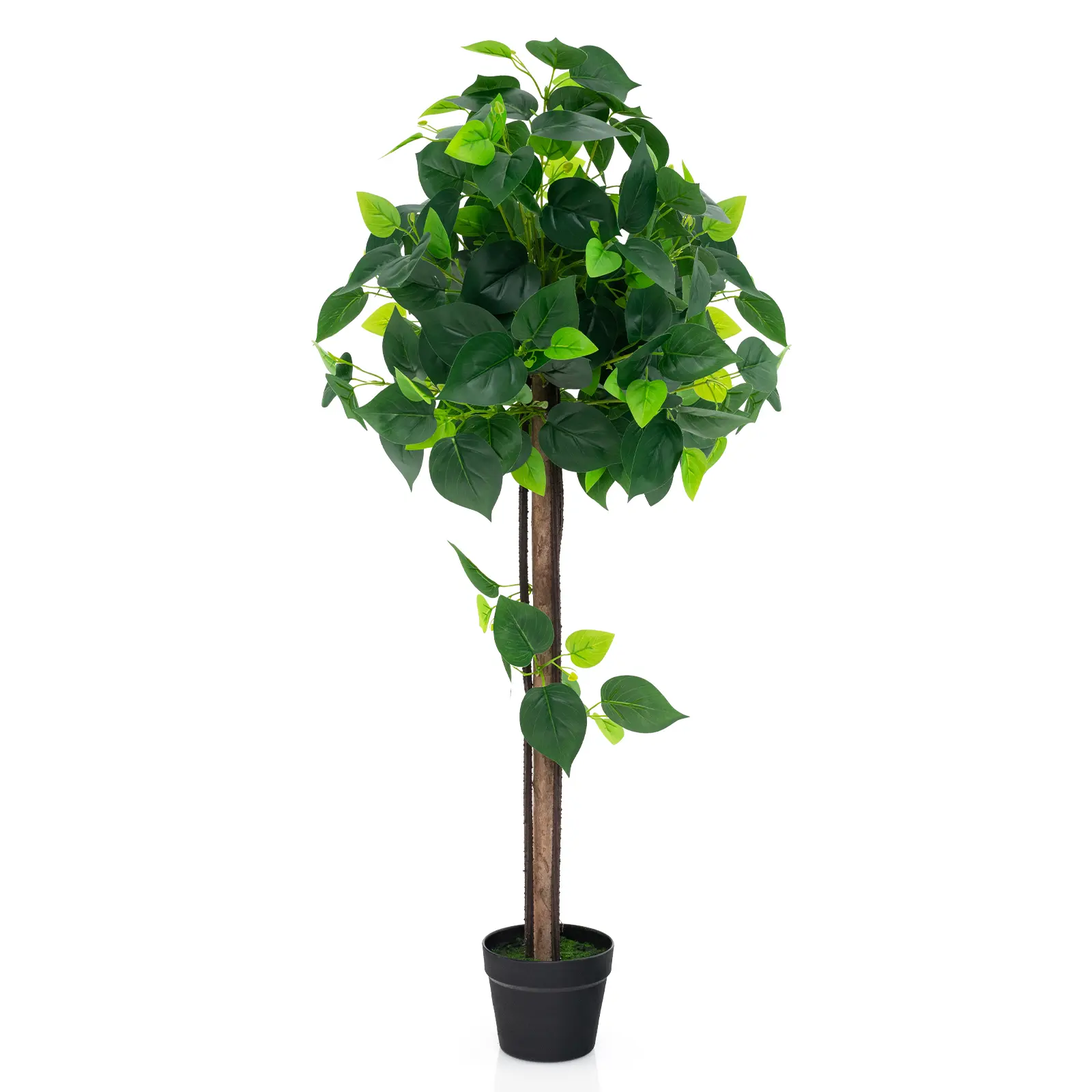 COSTWAY - 45 Inches Artificial Hydrangea Tree with Real Wood Trunk and Realistic Hydrangea Leaves