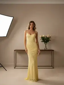 Women's Elegant Romantic Evening Date Valentine's Day Sweet Dress, Slim-Fitting Lace Mesh Long Dress, Sexy Plain Style