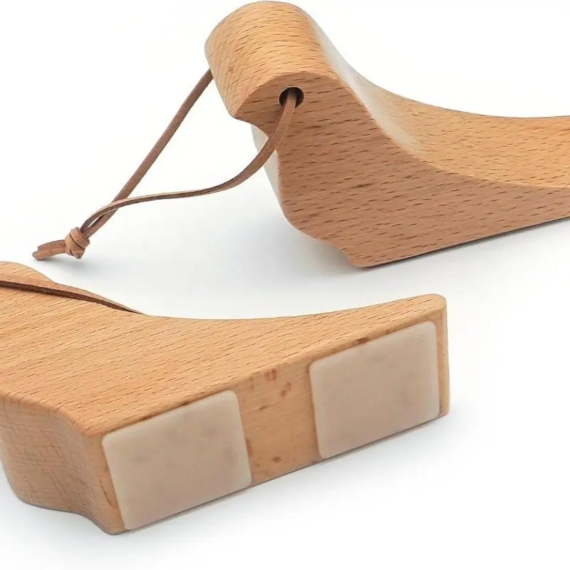 2PCS Functional Decorative Wooden Bird Door Stopper, Handmade Animal Stopper with Leather Cord, Beech Wood Door Wedge, Home Decoration