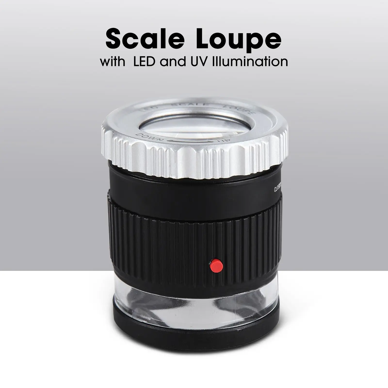 ILJL-375 Dual Lens Scale Loupe Magnifier - 10x Magnification, LED & UV Light, 0.5mm/1/16in Precision, AG7 Installed, Synthetic Leather Watch Tool Kit, Office Desk Accessory for Jewelry Making, Watch Repair