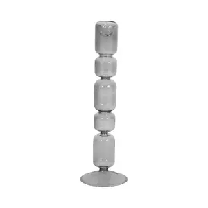 212 MAIN 12 in. Smoke Finish Glass Mixed Bubble Tapered Candleholder - Indoor Home Decor Accessory for Home Supplies