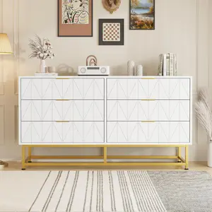 Garvee 6 Drawer Dresser - 32 Inch Tall Modern Dresser Drawers - Drawer Organizer with Metal Legs, Storage Chest Cabinet for Bedroom, Living Room, Hallway(White)