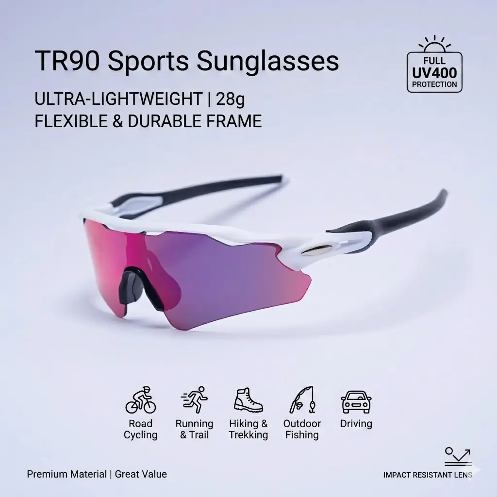 Unisex Square Sports Sunglasses, Lightweight TR90 Frame with UV400 Protection, Windproof & Non-Slip Eyewear for Cycling, Running, Driving, Sunglasses For Women, Nylon