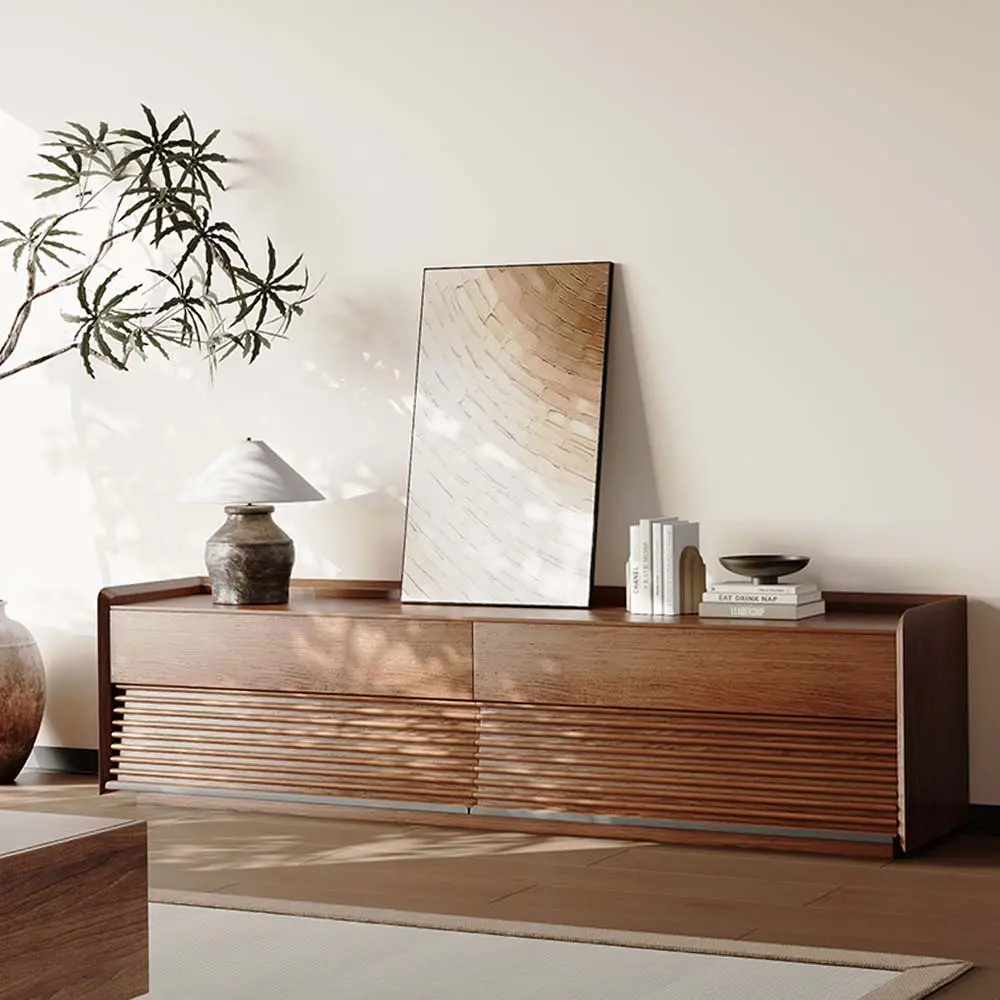 70.87" Mid-Century TV Stand, Modern Entertainment Center, Cabinet with Adjustable Light, Walnut TV Console, Fully-Assembled, Perfect for 65-inch TVs