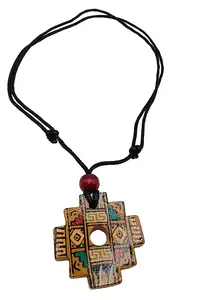 Handmade Inca Chakana Necklace, Andean Cross Pendant, Ceramic