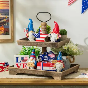 Farmhouse Tiered Tray Stand: Rustic Wood 2 Tier Serving Tray Decor Two Rectangle Wooden for Kitchen Counter Centerpieces Coffee Bar Easter Fall Halloween Thanksgiving Christmas Decors