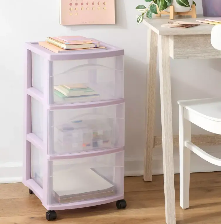 Lavender 3 Drawer Rolling Storage Cart, Mobile Organizer with Wheels for Bathroom, Bedroom, Office & Home Storage