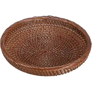 Small 7.6" Round Woven Wicker Key Basket Bowl for Entryway, Brown Woven Rattan Organizer Basket for Fruit Serving, Wall Decor, Keys Wallet Cell Phone